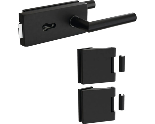 Pertura Glastürbeschlag Aiko Studio/Office PZ Schwarz inkl. 2 Rahmenteile für Holzzargen Glastürbeschlagset mit Schlosskasten und Griff