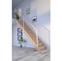Holztreppe mit Edelstahlgeländer im modernen Wohnraum