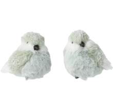 Zwei dekorative, weiße Wintervögel mit Glitzer