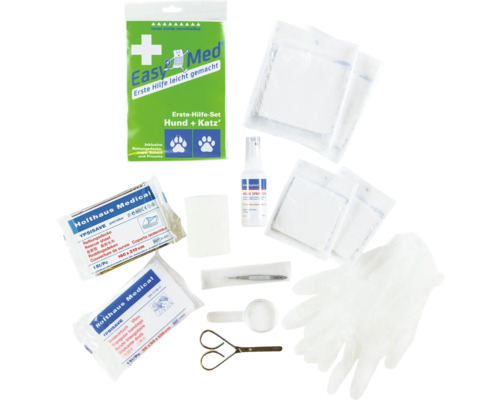 Erste Hilfe Set für Hunde und Katzen mit Verbandsmaterial, Schere, Pinzette und Handschuhen