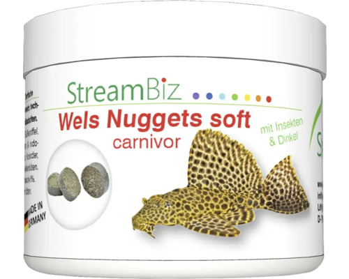 Aquariumfischfutter StreamBiz Wels Nuggets Soft Carnivor 90 g StreamBiz Wels Nuggets soft, Karnivore Fischfutter mit Insekten und Dinkel
