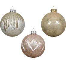Drei dekorative Weihnachtskugeln mit Ornamenten