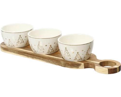 Weihnachtsdeko Tapas-Set Holz 38,5x10,5x7 5 cm weiß