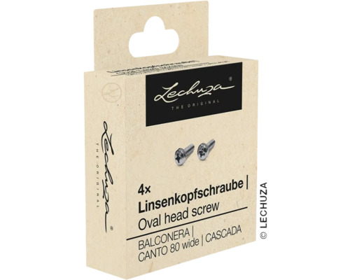 Packung mit vier Linsenkopfschrauben der Marke Lechuza