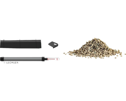 Zubehör für Pflanzgefäße, bestehend aus Einsatz, Wasserstandsanzeiger, Trennboden und Pflanzgranulat