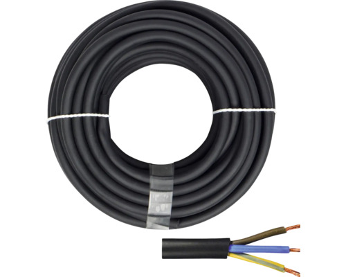 Gummischlauchleitung H05 RR-F 3G1,5 mm², 10 m schwarz Schwarzes Elektrokabel aufgerollt