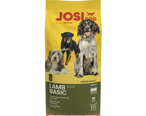 Hundefutter trocken JosiDog Lamb Basic 15 kg ausgewogene Ernährung mit Lamm, Josi Dog Lamm Basic Trockenfutter für ausgewachsene Hunde, 15 Kilogramm