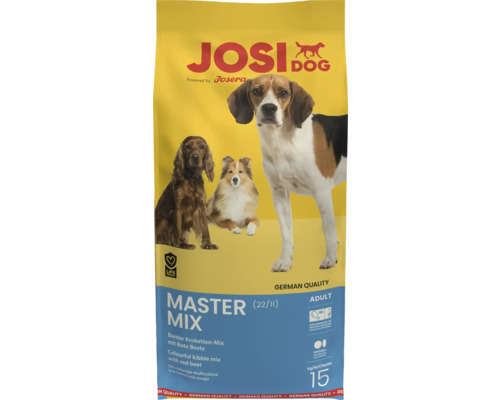 Hundefutter trocken JosiDog Master Mix 15 kg bunter Kroketten-Mix mit Roter Beete Josi Dog Master Mix Trockenfutter für ausgewachsene Hunde, 15 Kilogramm Packung