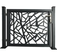 Dekorative Gartentür mit geometrischem Muster und Griff