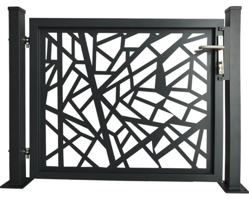Dekorative Gartentür mit geometrischem Muster und Griff