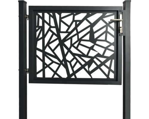 Metallzauntor mit abstraktem Muster und Griff