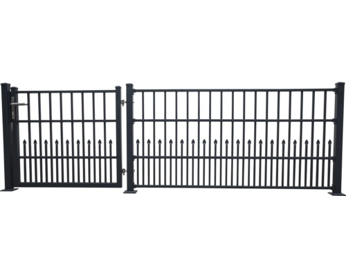 Toranlage aus Metall mit Zaunelement