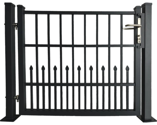 Schwarzes Gartentor aus Metall mit Griff und Verriegelung