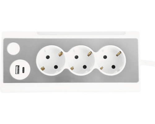 Steckdosenleiste mit drei Steckdosen und USB-Anschlüssen