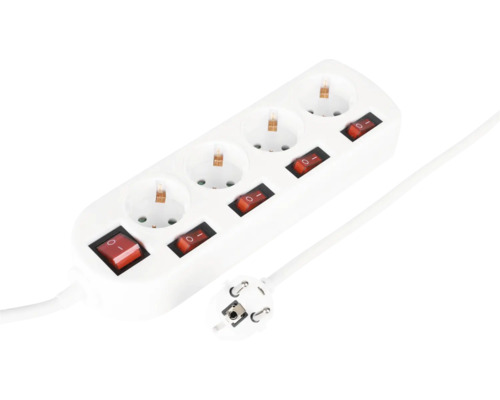 Steckdosenleiste Q-Link 4-fach 1,5 m, mit einem Schalter pro Stecker, weiß/grau Steckdosenleiste mit vier Schaltern