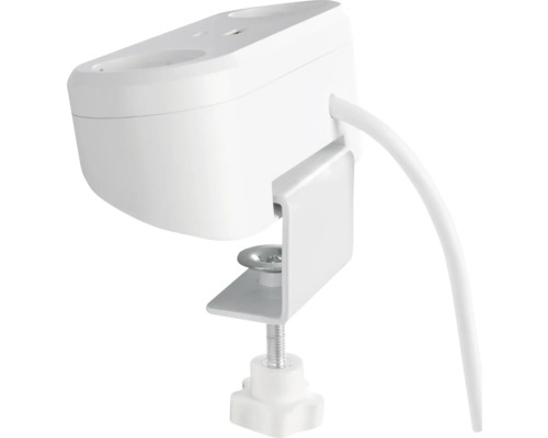 Weiße Steckdosenleiste mit Schraubzwinge