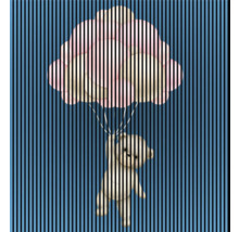 Illustration eines Teddybären, der an Ballons hängt
