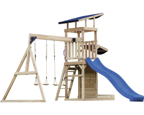 Holzspielplatz mit Schaukel und Rutsche für den Außenbereich
