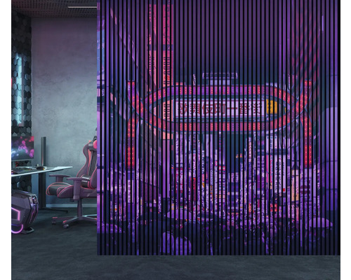 Moderne Raumgestaltung mit einer Holzlamellenwand und Gaming-Ausstattung