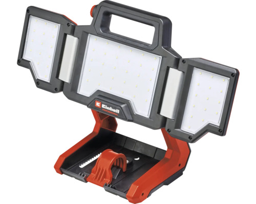 Einhell Logo. LED-Baustrahler mit drei Leuchtflächen und Tragegriff.