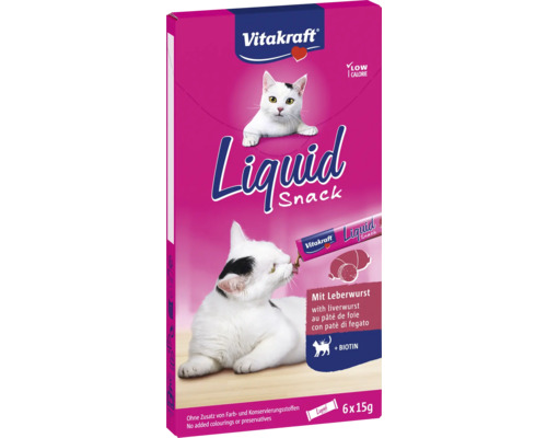 Katzensnack Vitakraft Cat Liquid Leberwurst & Biotin 6 Stück Vitakraft Liquid Snack Katzenfutter mit Leberwurst, 6 mal 15 Gramm