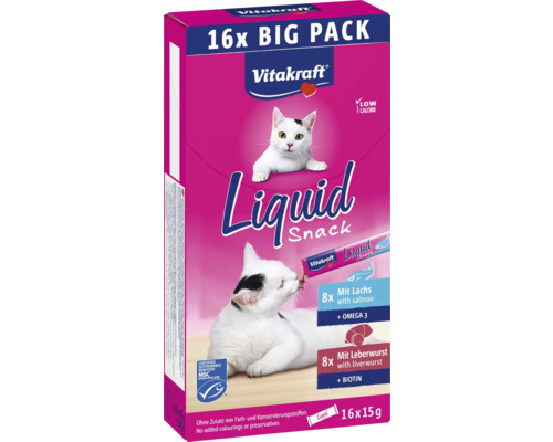 Katzensnack Vitakraft Cat Liquid Leberwurst & Lachs 16 Stück Vitakraft Liquid Snack für Katzen, 16er-Pack