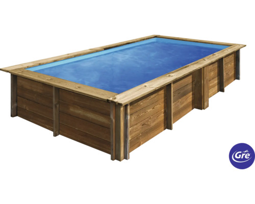 Aufstellpool Holzpool-Set Gre eckig 200x375x68 cm inkl. Kartuschenfilteranlage, Skimmer, Leiter & Bodenschutzvlies holz