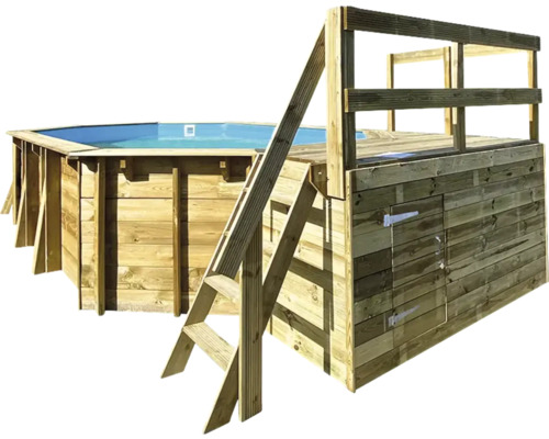 Aufstellpool Holzpool-Set Gre eckig 225x225x68 cm inkl. Sandfilteranlage, Skimmer, Leiter, Bodenschutzvlies & Deck holz