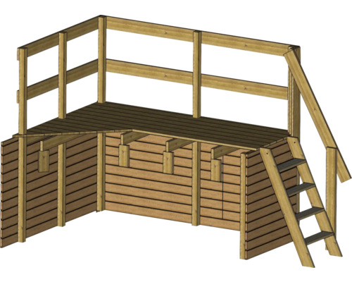 Holzspielhaus mit Leiter und Plattform