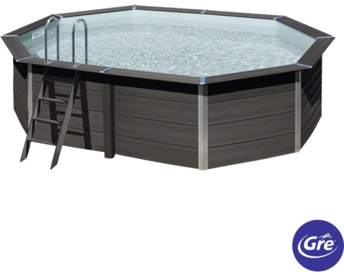 Aufstellpool WPC-Pool-Set Gre oval 524x386x124 cm inkl. Sandfilteranlage, Skimmer, Leiter & Bodenschutzvlies holz