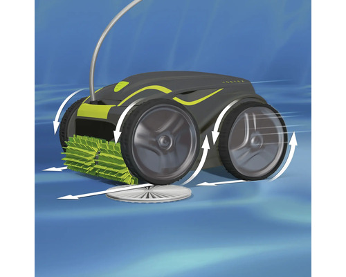 Poolroboter mit Reinigungsbuerste und Richtungsanzeigen
