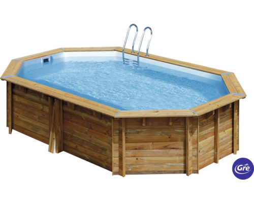 Aufstellpool Holzpool-Set Gre oval 620x395x136 cm inkl. Sandfilteranlage, Skimmer, Leiter & Bodenschutzvlies holz