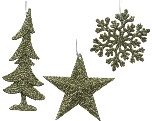 Weihnachtsbaum, Stern und Schneeflocke als Christbaumschmuck