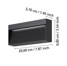 Schwarze Wandleuchte mit den Maßen 20 mal 9 mal 3,7 Zentimeter