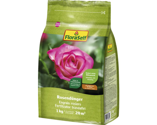 Rosendünger FloraSelf 1 kg für ca. 20 m² organisch-mineralisch FloraSelf Rosendünger, 1 kg Packung zur Förderung des Blütenwachstums