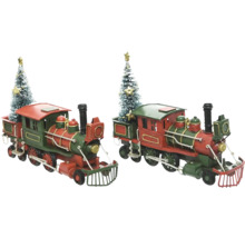 Zwei dekorative Weihnachtszüge mit Weihnachtsbäumen