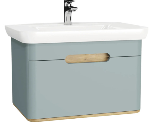 Badmöbel-Set VitrA Sento 78x52x48,5 cm Keramikwaschbecken fjordgrün/eiche natur Waschtischunterschrank mit Waschbecken und Armatur
