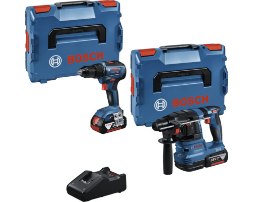 Akku-Bosch Professional für - 18 V 4 Ah Akku-System BOSCH 18 V, inkl. 2 Akkus Akkuschrauber und Akku-Bohrhammer Set mit Akkus, Ladegerät und Werkzeugkoffer
