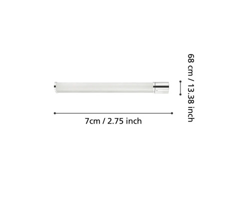 Eine 68 Zentimeter lange, stabförmige Leuchte mit Maßangaben.