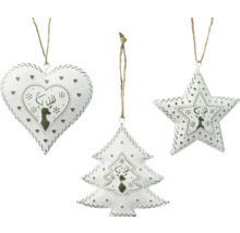 Dekorativer Christbaumschmuck im Dreierset mit Herz-, Stern- und Tannenbaumform