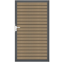 Gartentür mit horizontalen Lamellen und Türgriff