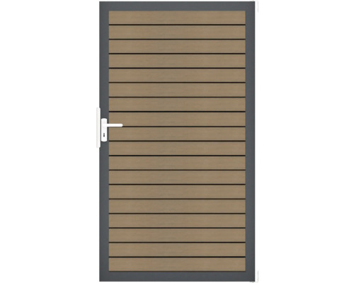 Gartentür mit horizontalen Lamellen und Türgriff