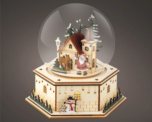 Dekorative Schneekugel mit Weihnachtsmotiv und Beleuchtung