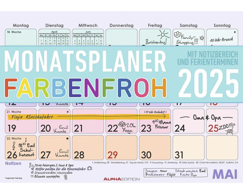 Wandkalender Terminplaner Farbenfroh 2025 29,7x21 cm