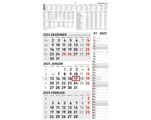 Wandkalender 3-Monatskalender Kombi 2025 33x45 cm