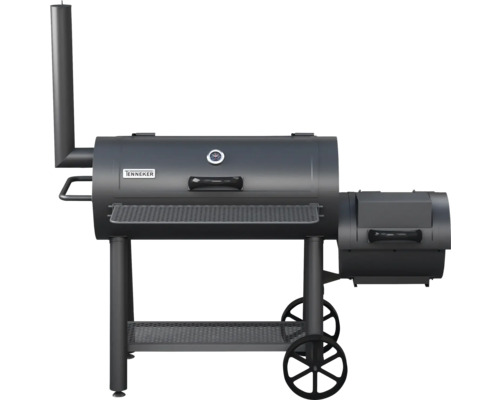 Smoker Tenneker® Grill Smoker XL schwarz mit 98x44 cm Grillfläche, Schornstein, Deckelthermometer, Grillrost und Ablage