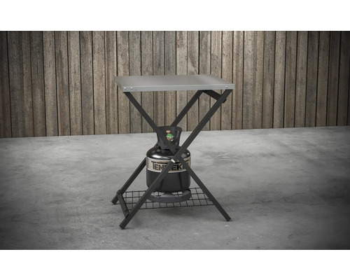 Campingkocher mit Tischplatte und Gasflasche