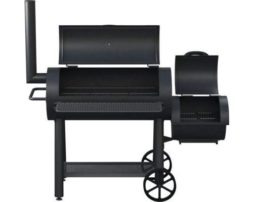 Grillwagen mit Rädern, offenem Grill und Seitenfach