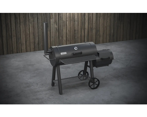 Tonne Smoker Grill mit Räucherkammer, Ablageflächen und Rollen