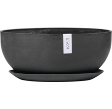 Dunkelgrauer Pflanztopf aus Kunststoff mit Untersetzer